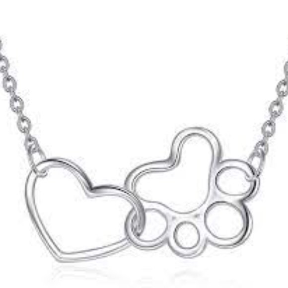 Sterling Silver Pet Feet Dog/Cat Paw Heart Chain Pendant Love Necklace - Picture 4 of 7